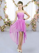 Wonderful High Low Empire Sleeveless Lilac Damas Dress Lace Up