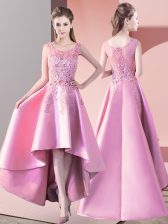 Classical Baby Pink Sleeveless Lace High Low Quinceanera Court Dresses
