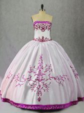  Embroidery Quince Ball Gowns White And Purple Lace Up Sleeveless Floor Length