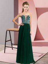 Suitable Peacock Green Lace Up Sweetheart Beading Dress for Prom Chiffon Sleeveless