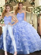 Classical Sleeveless Floor Length Ruffled Layers Lace Up 15 Quinceanera Dress with Lavender