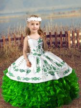  Ball Gowns High School Pageant Dress Green Straps Organza Sleeveless Floor Length Lace Up