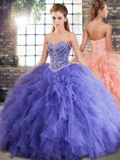 Fine Lavender Sweetheart Lace Up Beading and Ruffles Sweet 16 Quinceanera Dress Sleeveless