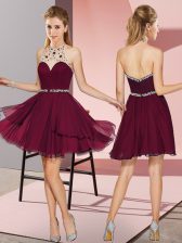 Custom Made Burgundy Halter Top Zipper Beading Homecoming Dress Sleeveless