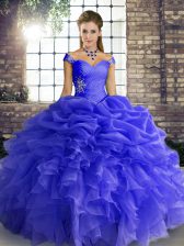  Beading and Ruffles and Pick Ups Sweet 16 Dresses Blue Lace Up Sleeveless Floor Length