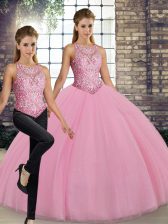 Luxury Pink Sweet 16 Quinceanera Dress Military Ball and Sweet 16 and Quinceanera with Embroidery Scoop Sleeveless Lace Up