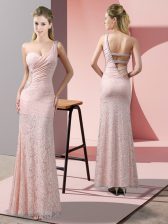  Floor Length Column/Sheath Sleeveless Baby Pink Prom Party Dress Criss Cross