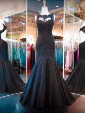  Black Sleeveless Floor Length Lace Backless Homecoming Dress