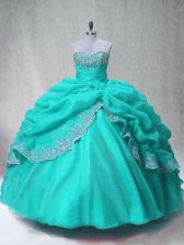 Elegant Floor Length Aqua Blue Quinceanera Gowns Sweetheart Sleeveless Lace Up