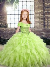  Floor Length Ball Gowns Sleeveless Yellow Green Pageant Gowns For Girls Lace Up