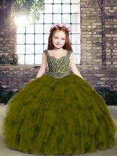 Affordable Straps Sleeveless Tulle Child Pageant Dress Beading and Ruffles Lace Up