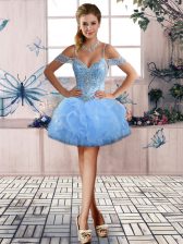 Beauteous Off The Shoulder Sleeveless Tulle Homecoming Dress Beading and Ruffles Lace Up