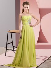  Yellow Green Prom Party Dress Prom and Party and Military Ball with Beading Sweetheart Sleeveless Lace Up