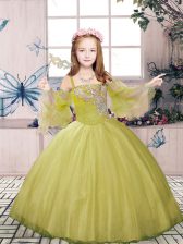  Olive Green Pageant Gowns For Girls Party and Sweet 16 and Wedding Party with Beading Straps Sleeveless Lace Up