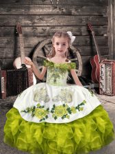  Sleeveless Lace Up Floor Length Beading and Embroidery and Ruffles Little Girl Pageant Gowns
