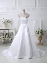 Flirting White Satin Lace Up Homecoming Dress Sleeveless Court Train Ruching