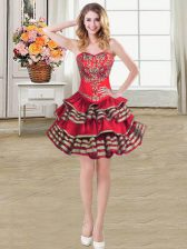  Sleeveless Embroidery and Ruffled Layers Lace Up Evening Dress