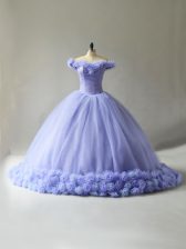 Free and Easy Tulle Sleeveless Ball Gown Prom Dress Court Train and Hand Made Flower