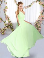 Amazing Yellow Green One Shoulder Neckline Ruching Vestidos de Damas Sleeveless Lace Up