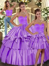 Fashionable Lilac Three Pieces Taffeta Sweetheart Sleeveless Ruffled Layers Floor Length Backless Sweet 16 Dress
