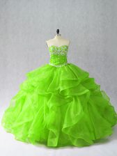  Sleeveless Beading and Ruffles Lace Up 15 Quinceanera Dress