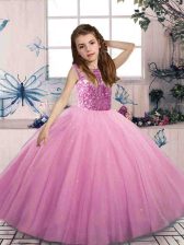 Hot Sale Lilac Scoop Neckline Beading Glitz Pageant Dress Sleeveless Lace Up