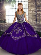 Deluxe Purple Sleeveless Beading and Embroidery Floor Length Sweet 16 Dresses