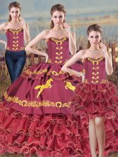  Burgundy Sleeveless Embroidery and Ruffles Lace Up Sweet 16 Quinceanera Dress