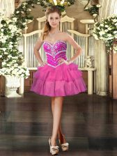 Nice Sleeveless Lace Up Mini Length Beading and Ruffled Layers Homecoming Dress