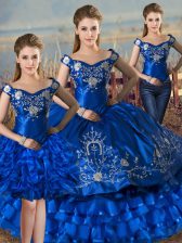 Hot Selling Floor Length Royal Blue Quinceanera Gown Off The Shoulder Sleeveless Lace Up