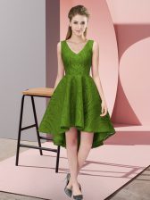  Lace V-neck Sleeveless Zipper Lace Dama Dress for Quinceanera in 