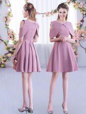  Scoop Half Sleeves Chiffon Damas Dress Ruching Zipper