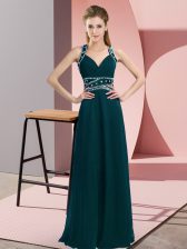 On Sale Peacock Green Empire Beading Backless Chiffon Sleeveless Floor Length