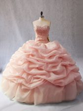  Ball Gowns Sweet 16 Dresses Peach Sweetheart Organza Sleeveless Floor Length Lace Up