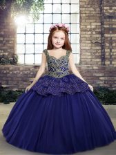  Sleeveless Floor Length Beading and Appliques Lace Up Pageant Dress for Womens with Purple