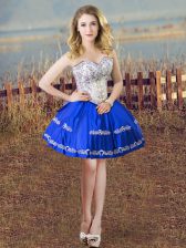  Ball Gowns Evening Dress Blue And White Sweetheart Satin Sleeveless Mini Length Lace Up