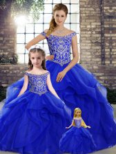  Royal Blue Sweet 16 Dress Off The Shoulder Sleeveless Brush Train Lace Up