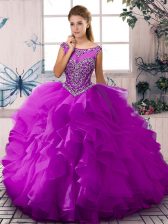  Purple Scoop Neckline Beading and Ruffles Quinceanera Gowns Sleeveless Zipper
