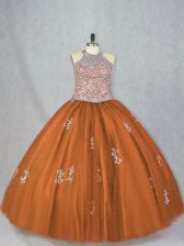 Chic Tulle Sleeveless Floor Length Sweet 16 Dresses and Beading and Appliques