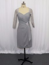 Custom Made Chiffon Half Sleeves Knee Length Prom Gown and Beading and Ruching
