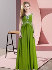 Captivating Olive Green Cap Sleeves Floor Length Beading Lace Up Prom Dresses
