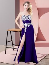 Vintage Purple Column/Sheath Lace and Appliques Prom Party Dress Lace Up Chiffon Sleeveless Floor Length