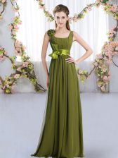 Dramatic Olive Green Sleeveless Chiffon Zipper Dama Dress for Wedding Party