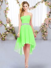 High Quality High Low Quinceanera Dama Dress Chiffon Sleeveless Belt