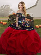 Tulle Sleeveless Floor Length 15 Quinceanera Dress and Embroidery and Ruffles