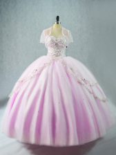  Sweetheart Sleeveless Tulle Quinceanera Gown Beading Lace Up