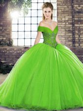 High Class Organza Sleeveless Vestidos de Quinceanera Brush Train and Beading