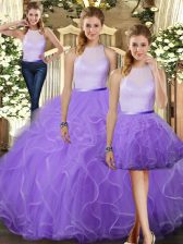  Lavender Backless High-neck Ruffles Sweet 16 Dresses Tulle Sleeveless