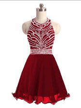 Sumptuous Wine Red Sleeveless Mini Length Beading Lace Up 