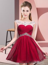  Red A-line Beading and Ruching Backless Chiffon Sleeveless Mini Length
